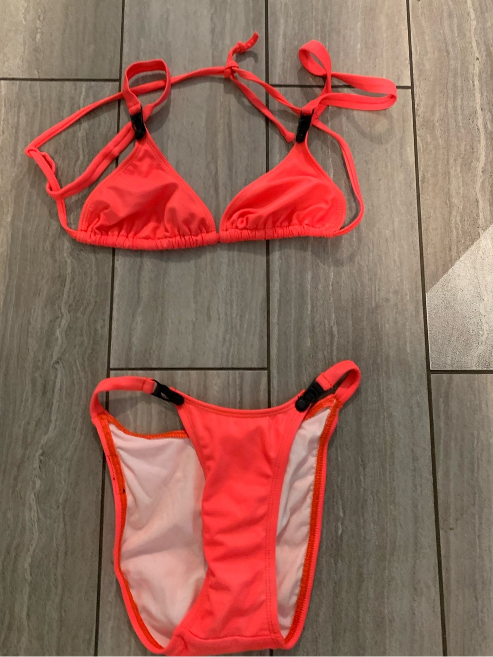 80s/90s Vintage Neon Coral Triangle Bikini Set